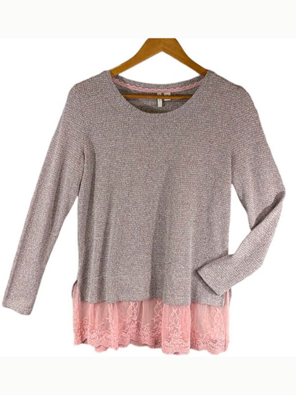 Cato Pullover Sweater Womens Medium Pink Lace Hem Whimsigoth Scoop Neck